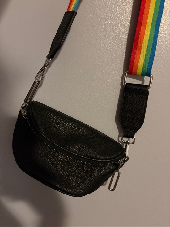 Black Leather-Look Men’s Waist Bag with Rainbow Strap - Picture 3 of 3